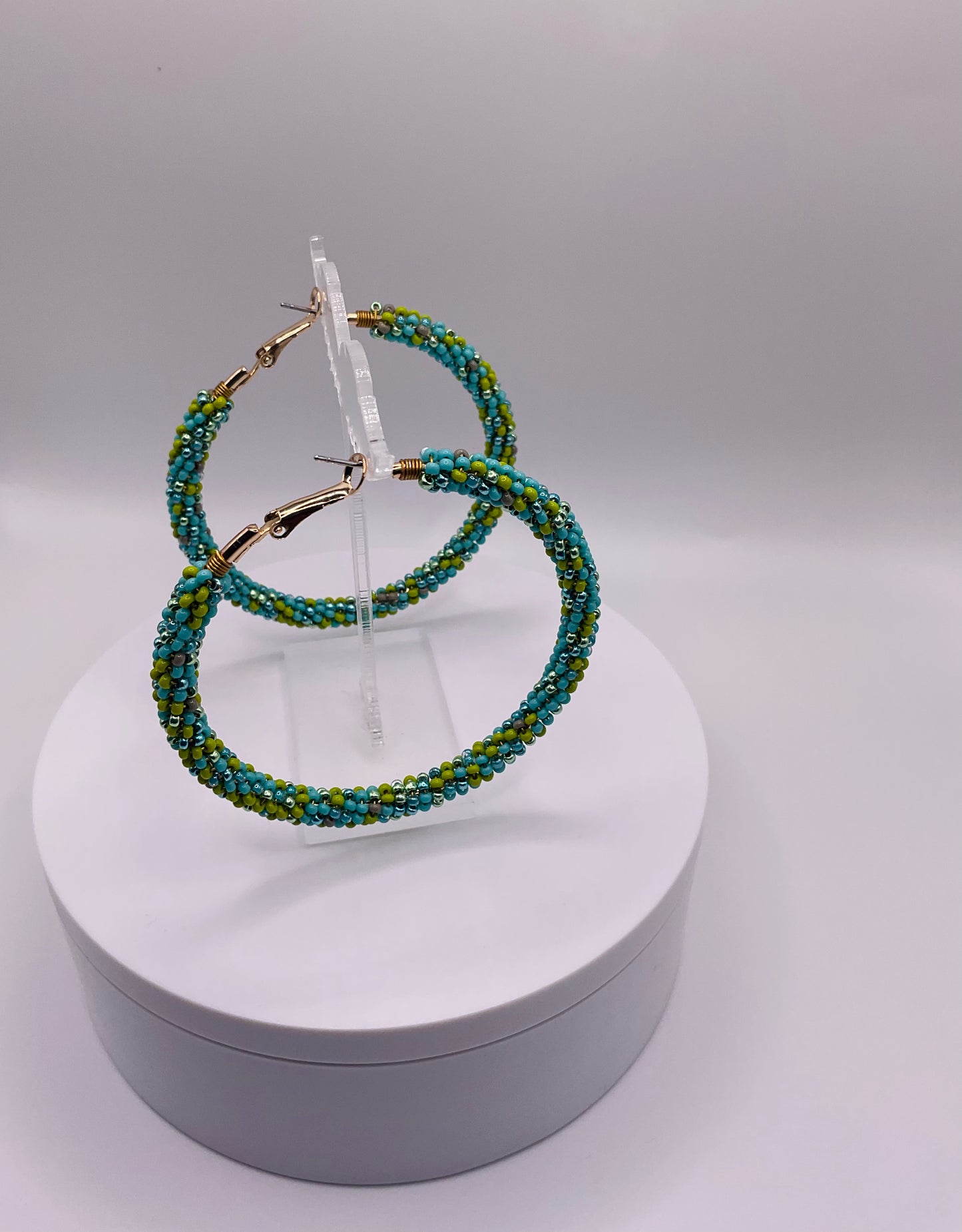 Teal olive earrings hoops