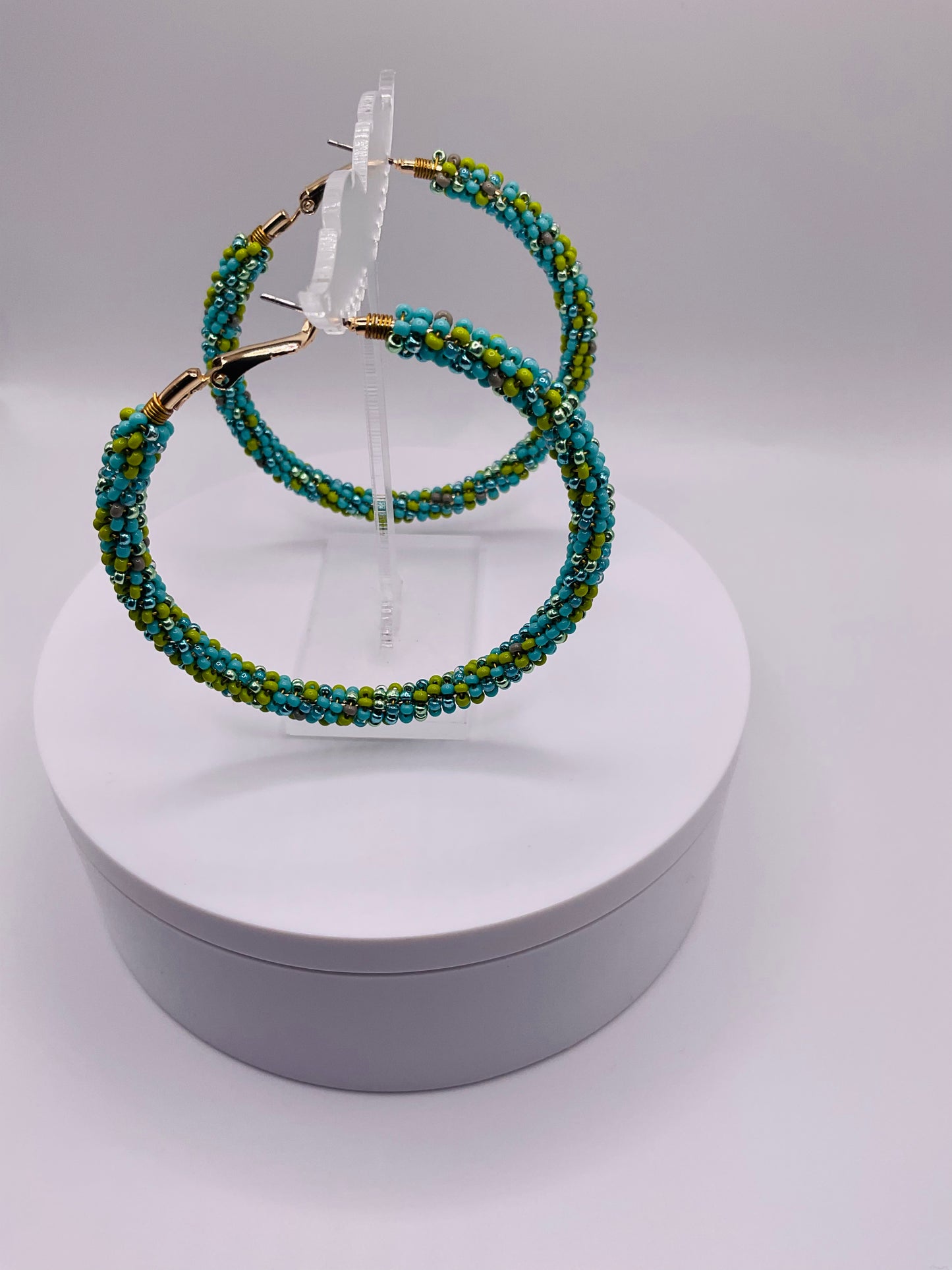 Teal olive earrings hoops