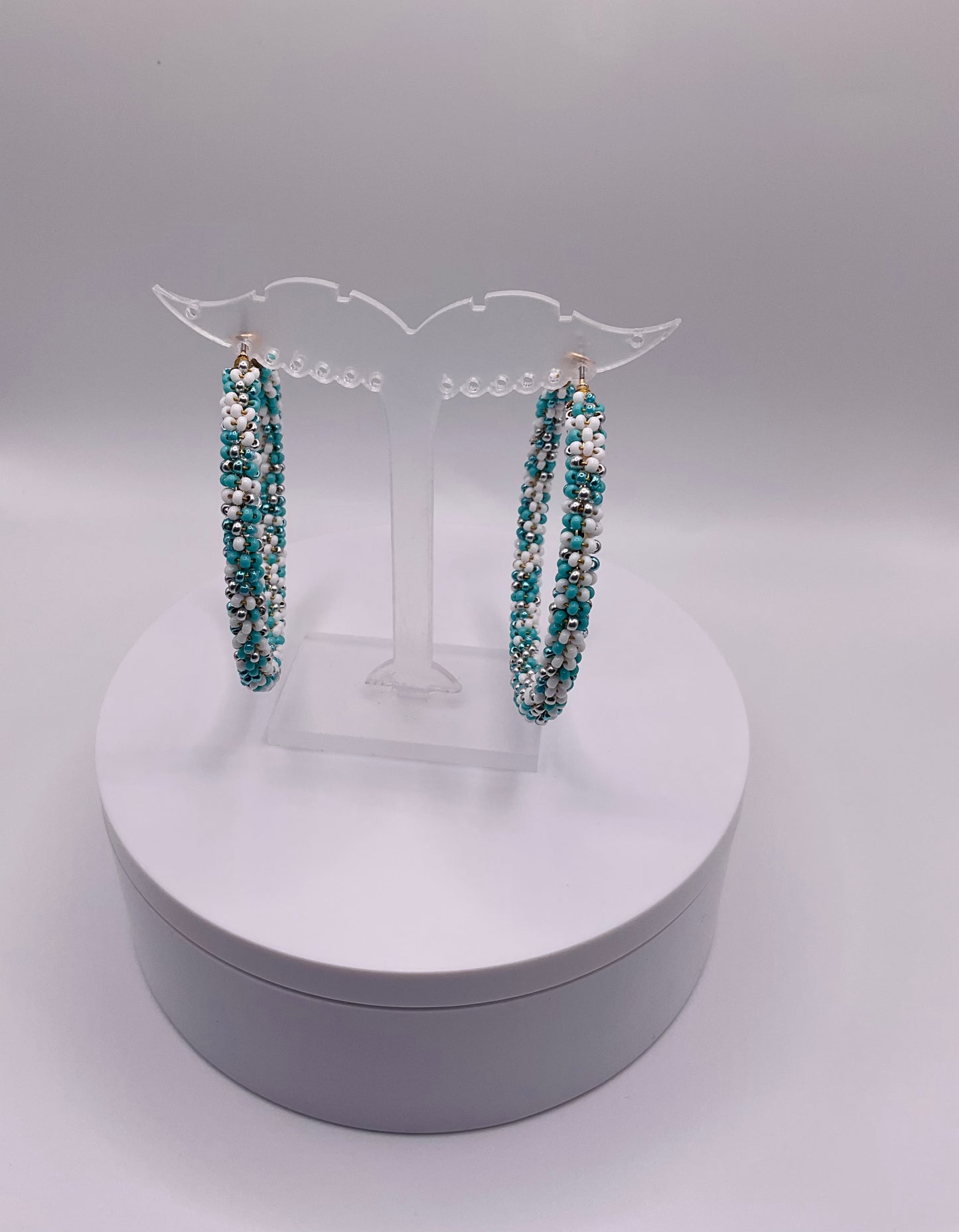 Teal white earrings hoops