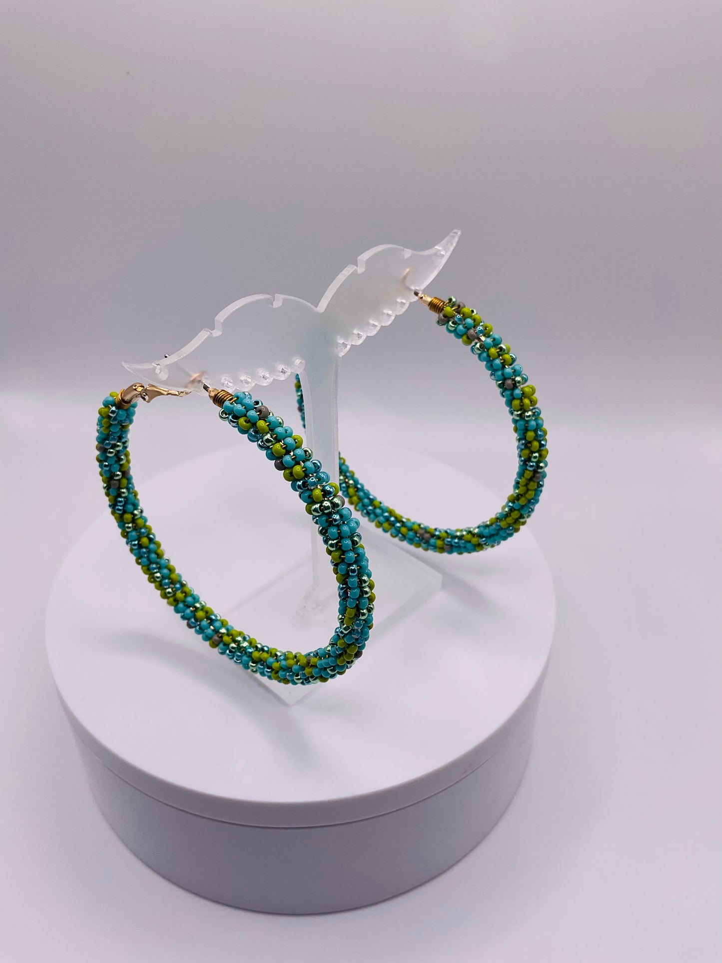 Teal olive earrings hoops