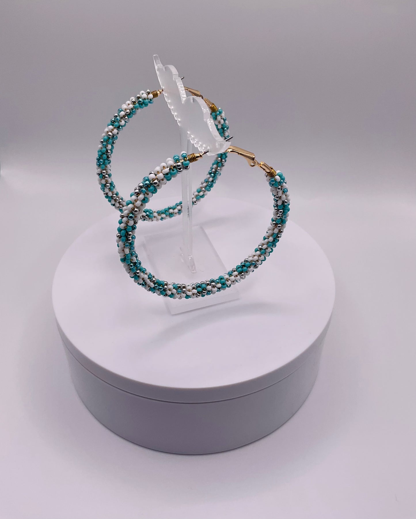 Teal white earrings hoops