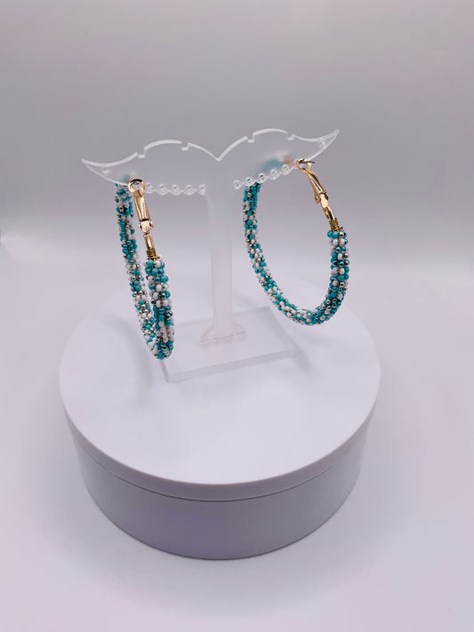 Teal white earrings hoops