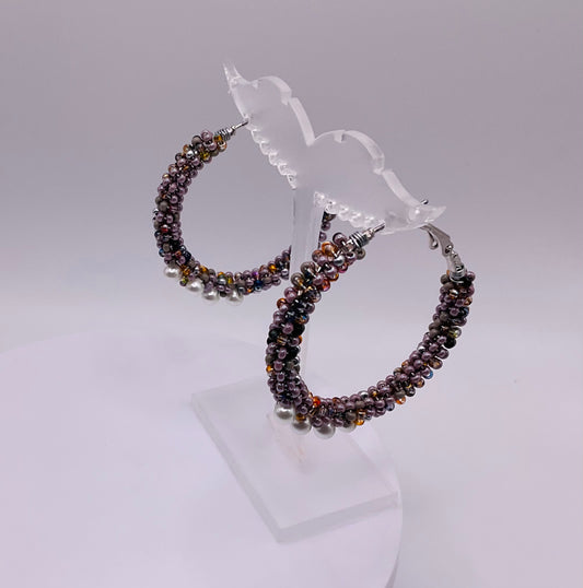 Purple brown pearls earrings hoops